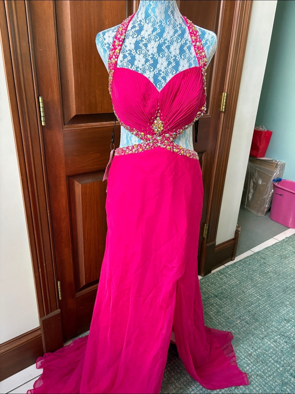 After 8 Gowns  Dress Formal  fuchsia/beading/ sequins  cut outs front sides back